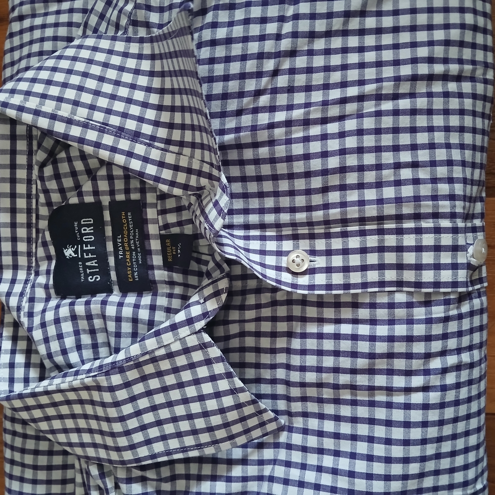 Stafford Men's Blue Checkered Shirt